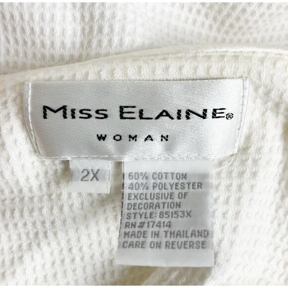 Miss Elaine White Short Sleeve Robe Embroidered Floral Accents Plus Size 2X - Picture 6 of 6